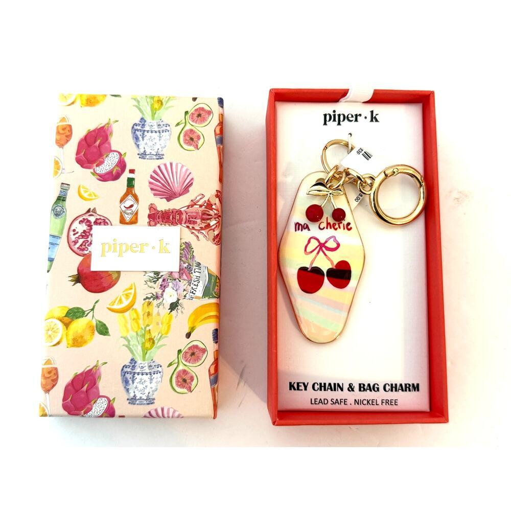 Ma Cherie Cherry Keychain Purse Charm Enamel Gold Tone Gift Boxed NWT‎